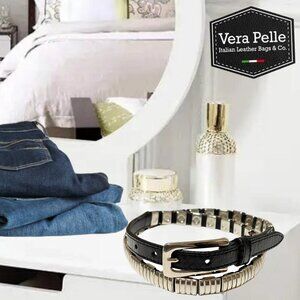 Vera Pelle black leather and silver belt made in Italy